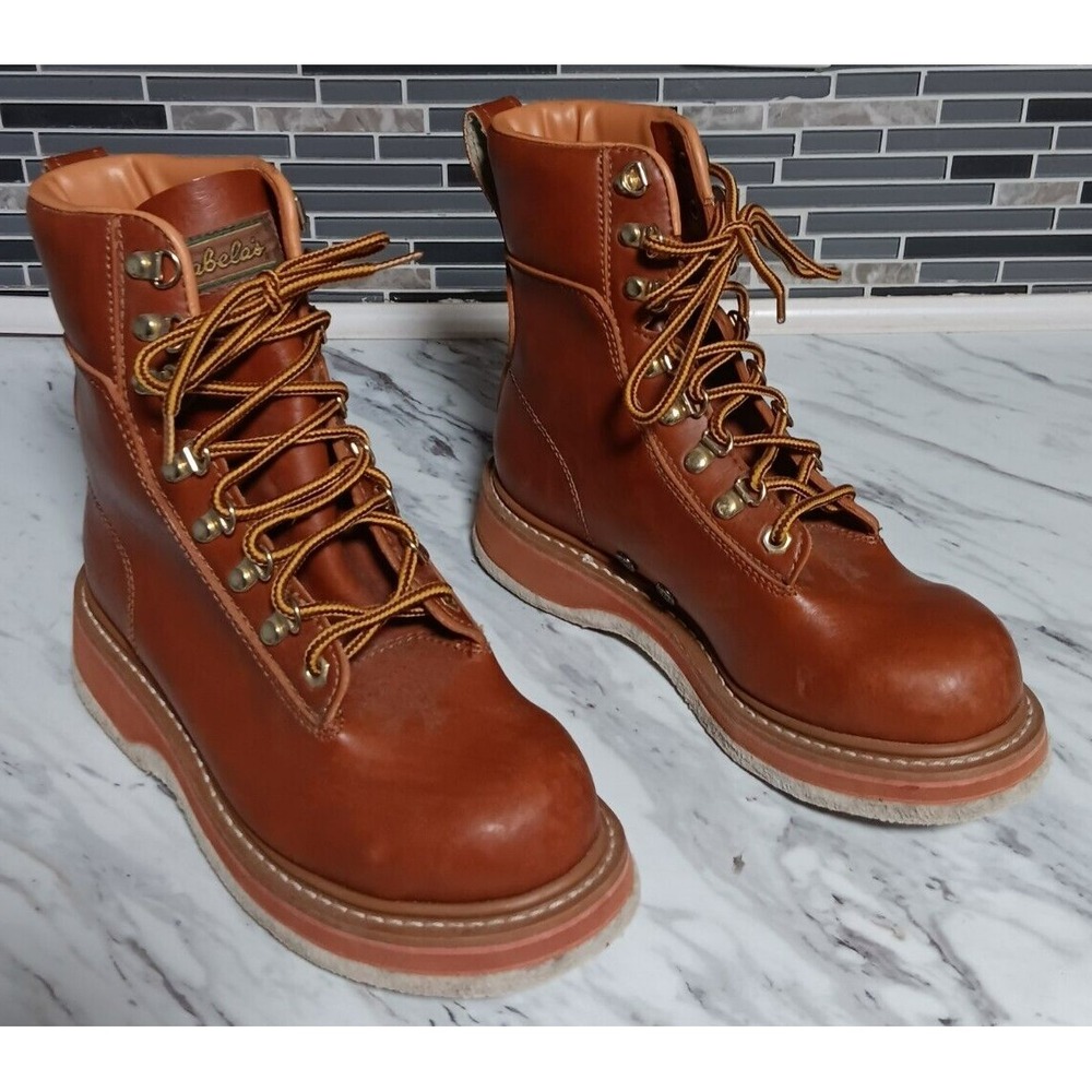 Cabela's Men's Brown Faux Leather Fly Fishing Angler Felt Sole Boots Size 8 - Picture 3 of 7
